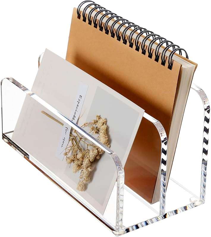 SANRUI Acrylic Mail Sorter Desktop Organizer Holder, 2 Compartments Clear | Small File Script Letter Office Document Storage for Desk Bill Filling Envelope Holder Office, Home, School Desk Organization - Image 1