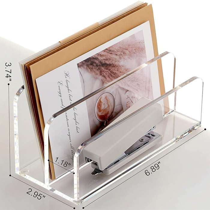 SANRUI Acrylic Mail Sorter Desktop Organizer Holder, 2 Compartments Clear | Small File Script Letter Office Document Storage for Desk Bill Filling Envelope Holder Office, Home, School Desk Organization - Image 2