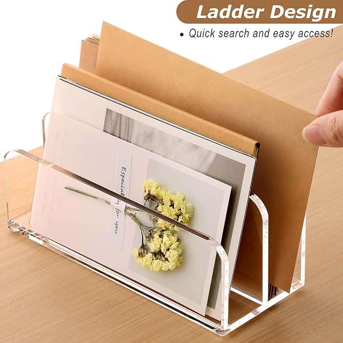 SANRUI Acrylic Mail Sorter Desktop Organizer Holder, 2 Compartments Clear | Small File Script Letter Office Document Storage for Desk Bill Filling Envelope Holder Office, Home, School Desk Organization - Image 4