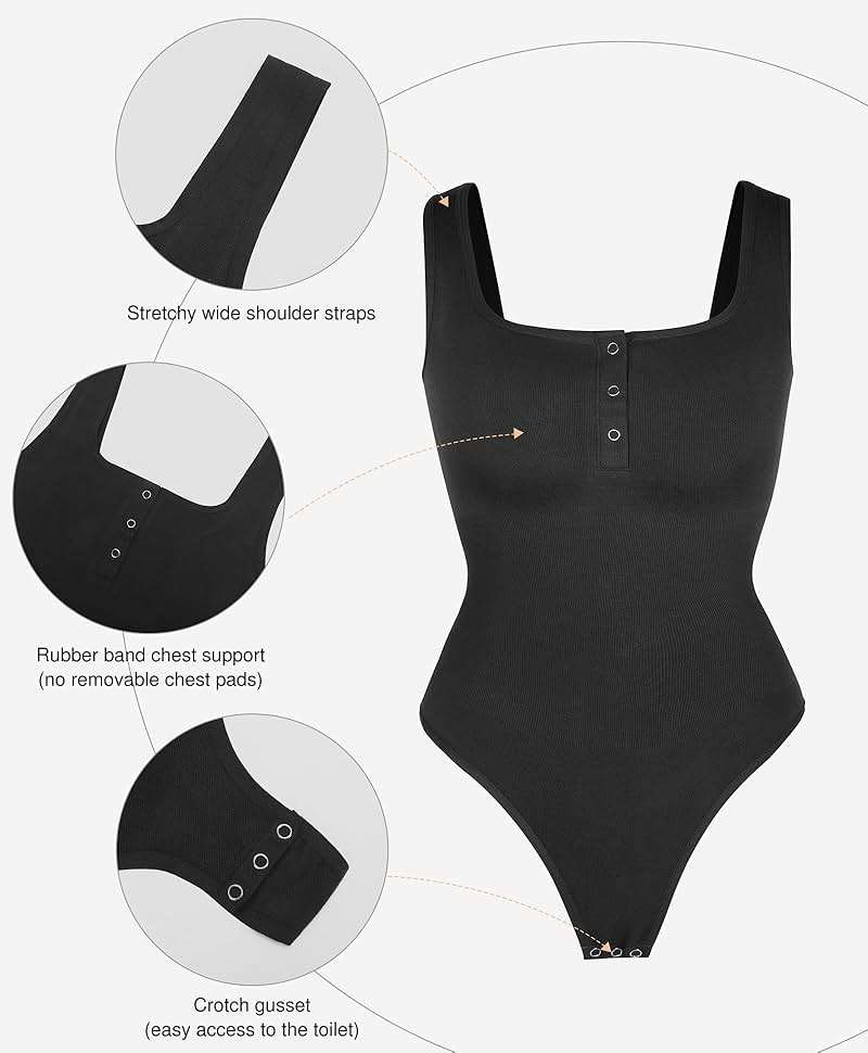 Popilush Bodysuits for Women Tummy Control Henley Going Out Outfits Shirts Body Suits Thong Button Down Tank Tops - Image 3