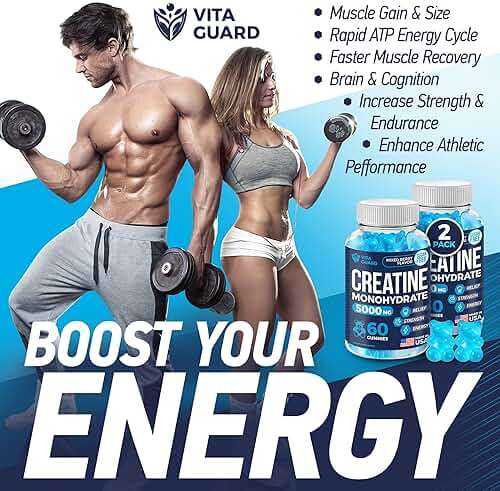 Vita Guard 5000mg Creatine Monohydrate Gummies Formula for Men and Women Ultimate Muscle Builder, Energy Booster & Pre-Workout Supplement (2 Pack) - Image 8