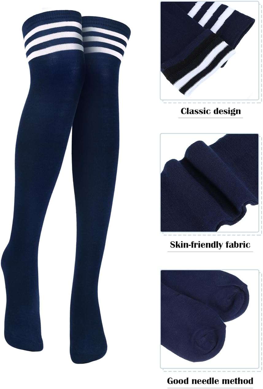 SATINIOR 3 Pairs Knee High Socks Thigh High Triple Stripe over the Knee Socks Long Opaque Thigh Stockings - Image 3