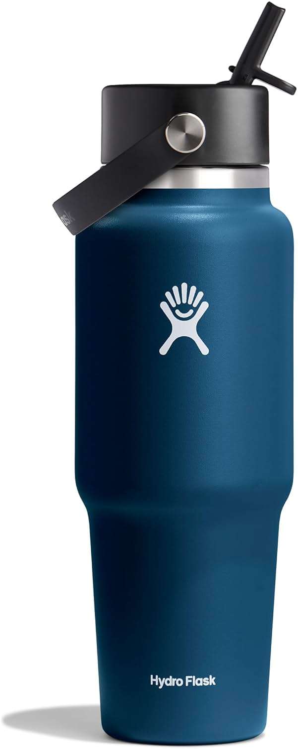 Hydro Flask Travel Water Bottle - Insulated Stainless Steel - Wide Straw Lid, Non Spill, Leakproof in 32 Oz Indigo Blue - Image 1