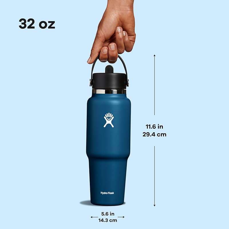 Hydro Flask Travel Water Bottle - Insulated Stainless Steel - Wide Straw Lid, Non Spill, Leakproof in 32 Oz Indigo Blue - Image 2