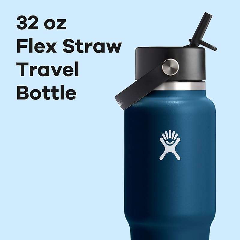 Hydro Flask Travel Water Bottle - Insulated Stainless Steel - Wide Straw Lid, Non Spill, Leakproof in 32 Oz Indigo Blue - Image 4