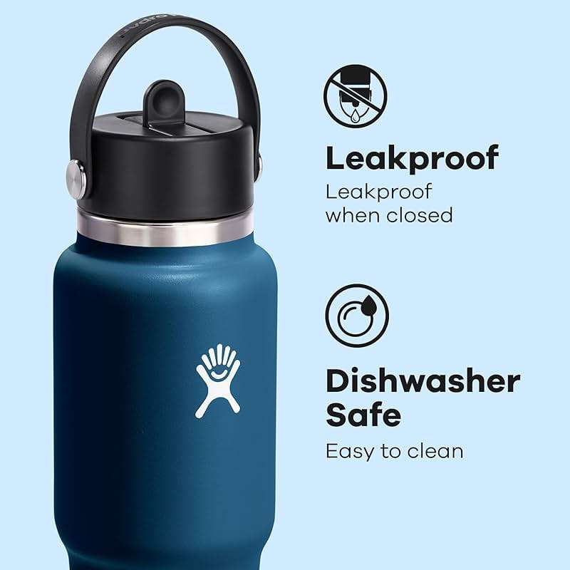 Hydro Flask Travel Water Bottle - Insulated Stainless Steel - Wide Straw Lid, Non Spill, Leakproof in 32 Oz Indigo Blue - Image 5