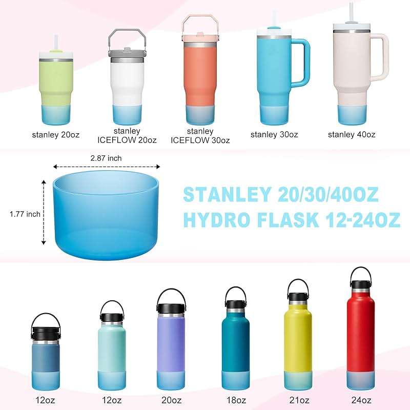 2-Pack Silicone Boot for Stanley 40 30 20 OZ Cup Accessories, Thick Bottom Boots for Stanley 20OZ 30OZ Tumbler Ice-Flow 16OZ Bottle, Protector Sleeve Cover for Yeti Cups Protective Bumper, Anti-Slip - Image 5