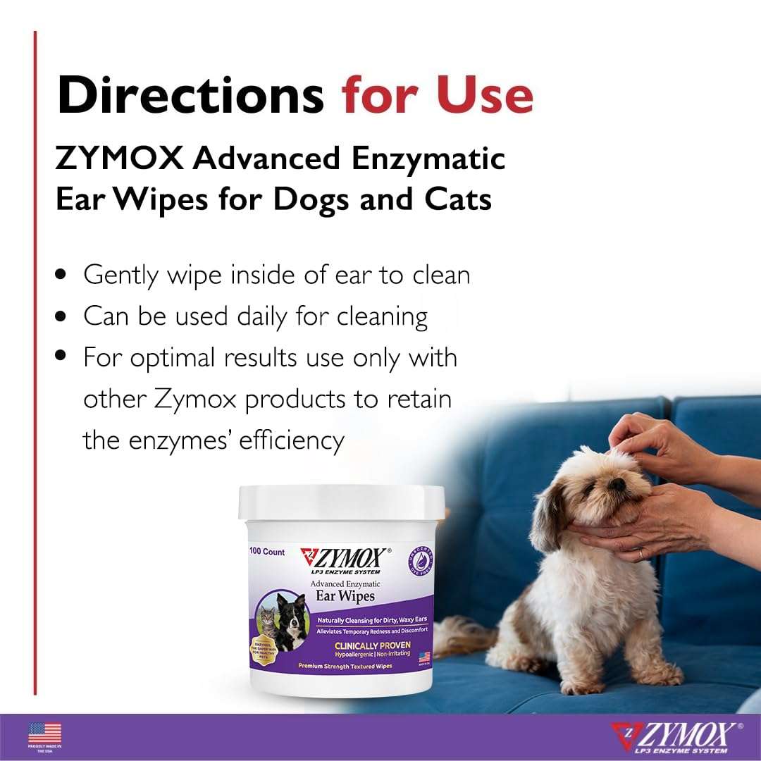 Zymox Enzymatic Ear Wipes, Ear Cleanser, & Ear Solution Without Hydrocortisone for Dogs and Cats - Product Bundle - for Dirty, Waxy, Smelly Ears and to Soothe Ear Infections - Image 4
