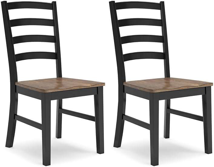 Signature Design by Ashley Wildenauer Dining Chairs Set of 2, Modern Ladderback Dining Chairs with Solid Wood Frame, Two-Tone Finish, Contoured Seat, Black/Brown - Image 1