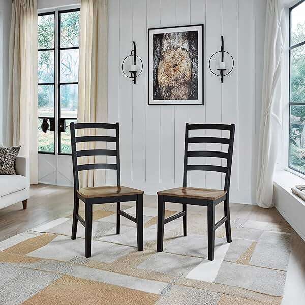 Signature Design by Ashley Wildenauer Dining Chairs Set of 2, Modern Ladderback Dining Chairs with Solid Wood Frame, Two-Tone Finish, Contoured Seat, Black/Brown - Image 2