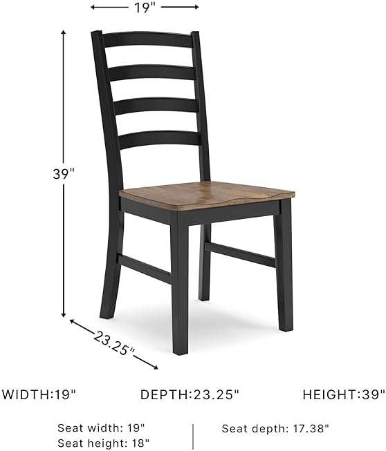 Signature Design by Ashley Wildenauer Dining Chairs Set of 2, Modern Ladderback Dining Chairs with Solid Wood Frame, Two-Tone Finish, Contoured Seat, Black/Brown - Image 3