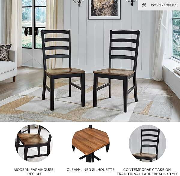 Signature Design by Ashley Wildenauer Dining Chairs Set of 2, Modern Ladderback Dining Chairs with Solid Wood Frame, Two-Tone Finish, Contoured Seat, Black/Brown - Image 4