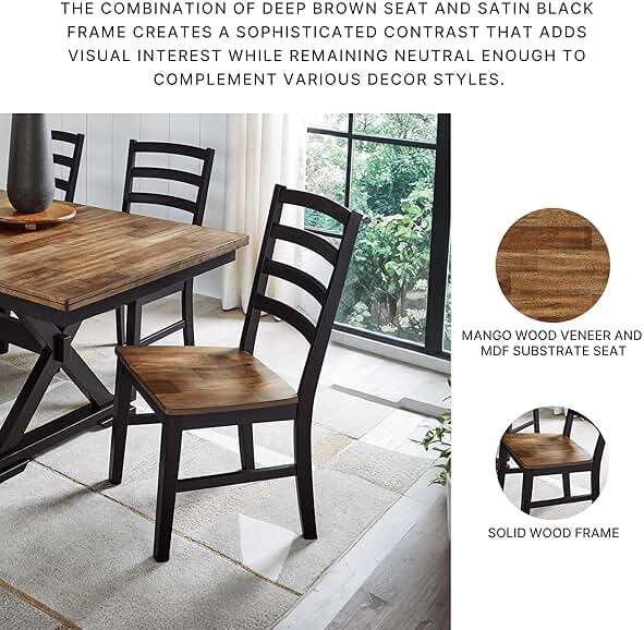 Signature Design by Ashley Wildenauer Dining Chairs Set of 2, Modern Ladderback Dining Chairs with Solid Wood Frame, Two-Tone Finish, Contoured Seat, Black/Brown - Image 5