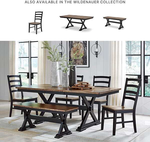 Signature Design by Ashley Wildenauer Dining Chairs Set of 2, Modern Ladderback Dining Chairs with Solid Wood Frame, Two-Tone Finish, Contoured Seat, Black/Brown - Image 6