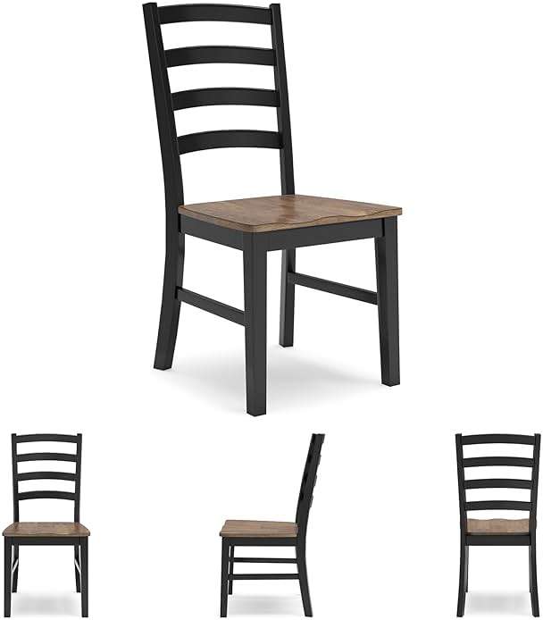 Signature Design by Ashley Wildenauer Dining Chairs Set of 2, Modern Ladderback Dining Chairs with Solid Wood Frame, Two-Tone Finish, Contoured Seat, Black/Brown - Image 7