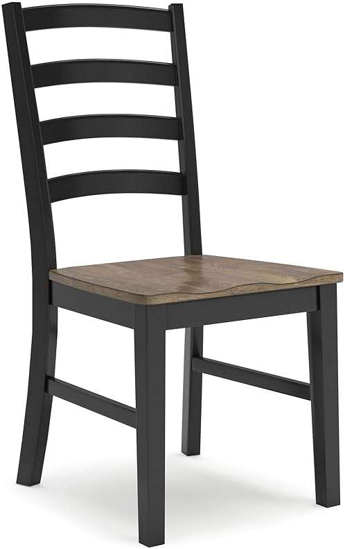 Signature Design by Ashley Wildenauer Dining Chairs Set of 2, Modern Ladderback Dining Chairs with Solid Wood Frame, Two-Tone Finish, Contoured Seat, Black/Brown - Image 8