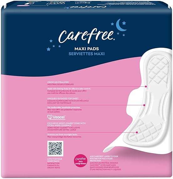 Carefree Maxi Pads for Women, Overnight Pads with Wings, 28ct | Carefree Pads, Feminine Care, Period Pads & Postpartum Pads | 28ct (Pack of 1) - Image 3