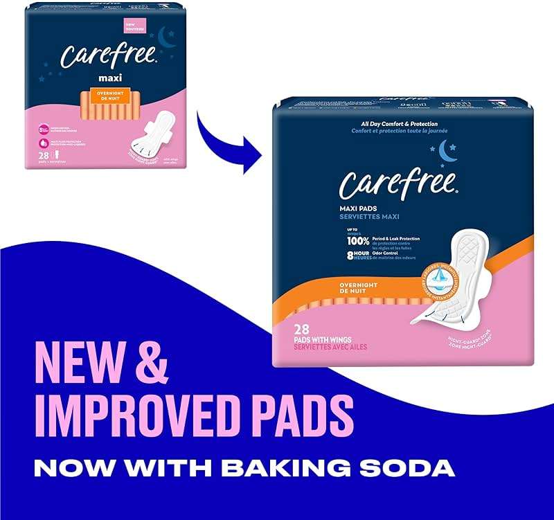 Carefree Maxi Pads for Women, Overnight Pads with Wings, 28ct | Carefree Pads, Feminine Care, Period Pads & Postpartum Pads | 28ct (Pack of 1) - Image 4