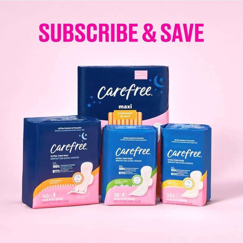Carefree Maxi Pads for Women, Overnight Pads with Wings, 28ct | Carefree Pads, Feminine Care, Period Pads & Postpartum Pads | 28ct (Pack of 1) - Image 10