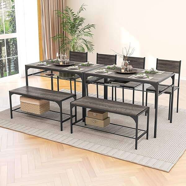 Tangkula Dining Table Set for 4, Kitchen Table and 2 Chairs for 4 with Bench, Additonal Storage Rack, 4 Piece Dining Table Set for Small Space, Apartment - Image 9