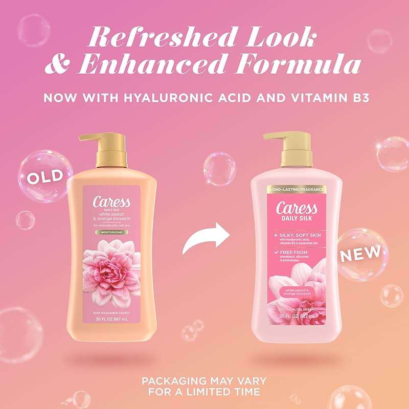 Caress Body Wash With Pump Daily Silk White Peach & Orange Blossom Body Soap for Noticeably Silky, Soft Skin 30 fl oz, 4 Pack - Image 3