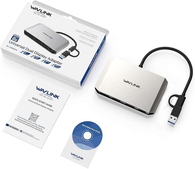 WAVLINK USB C or USB 3.0 to Dual HDMI/DisplayPort Adapter, Displaylink Monitor Splitter Extended Display for Dual Monitor 4K@60Hz, HDMI/DP Splitter Compatible with Mac M1-M5/Neo,Window Laptop-Silver - Image 8