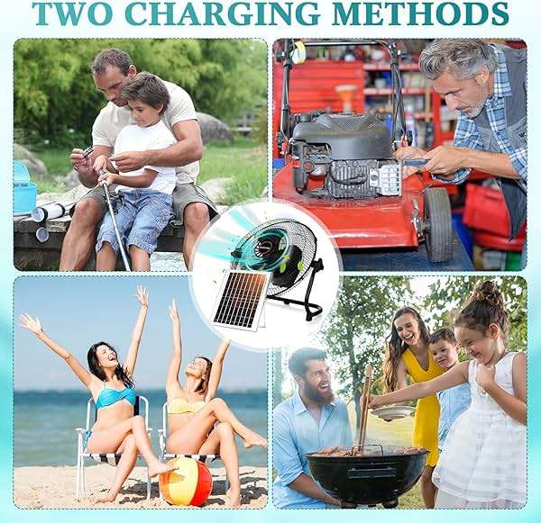 Tujoe 15000Mah 12 Inch Solar Panel Powered Fan, 2 in 1 Solar Panel or AC Charger Powered Fan 12W 9V Portable for Chicken Coop Greenhouse Household Exhaust Camping Travel Outdoor(Black) - Image 7