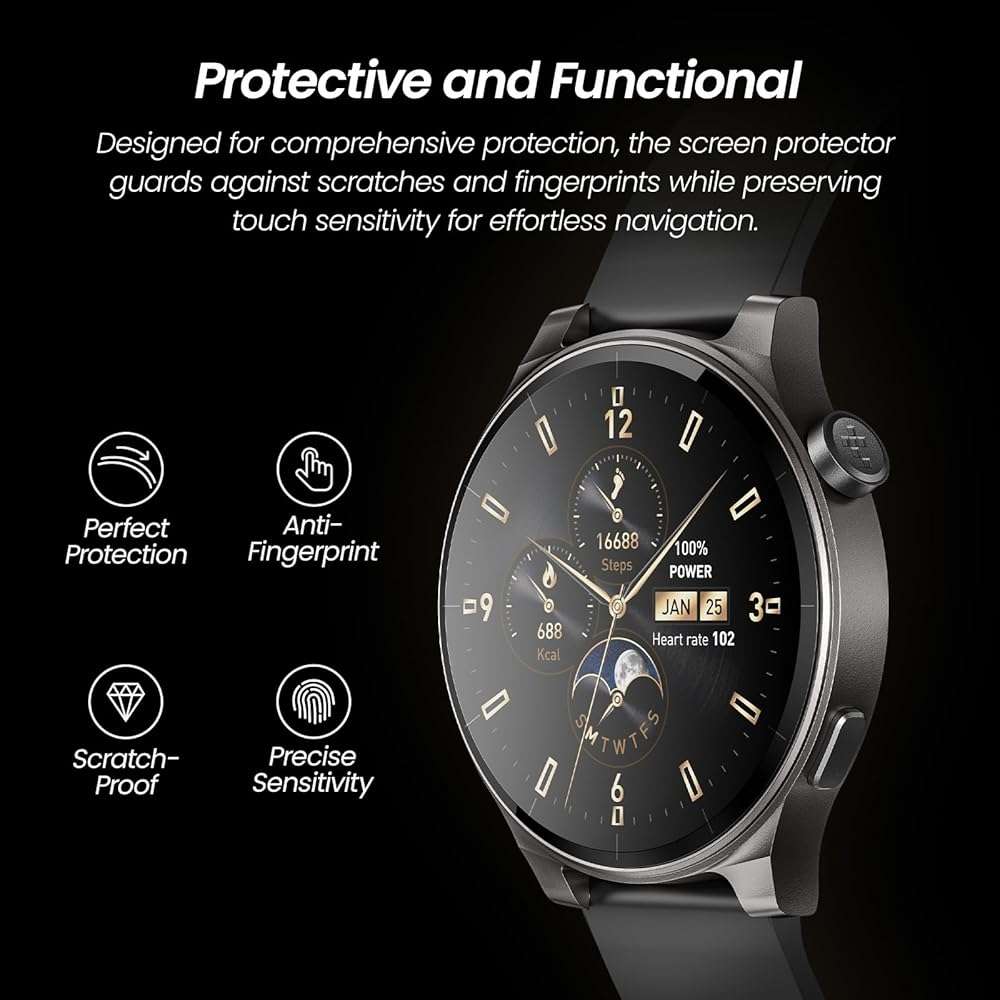 TOZO S5 Smart Watch Screen Protector, Full Coverage Clear PET Protective Screen Film, Scratch and Fringerprint Proof, Touch Sensitive, 2 Pack - Image 5