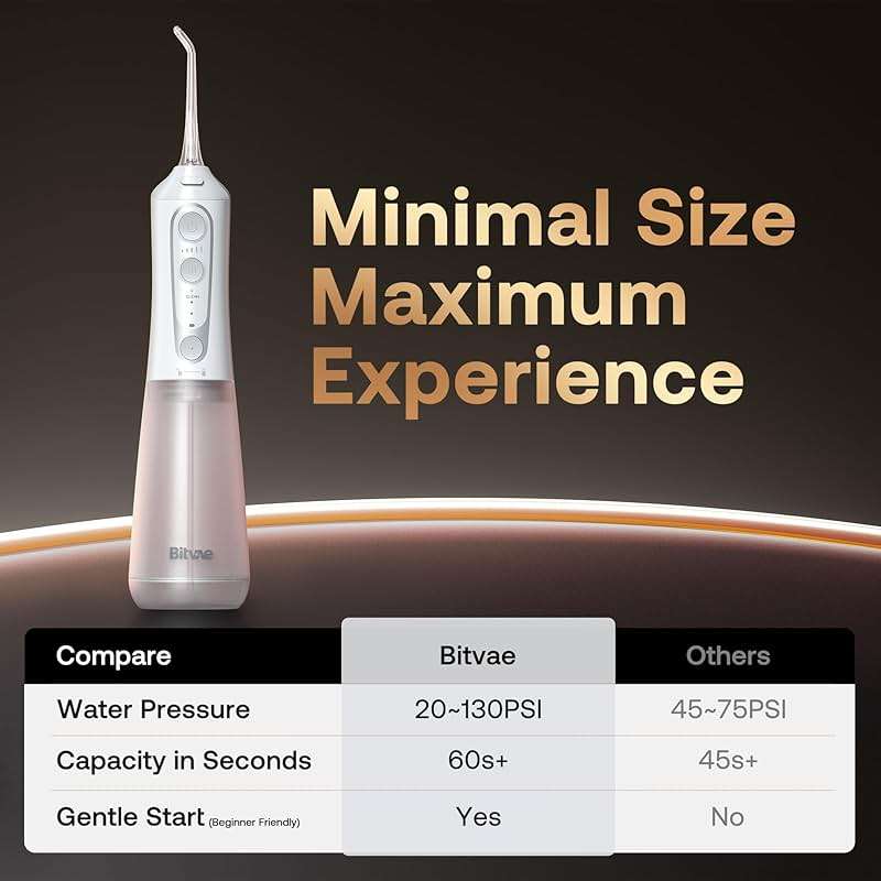 Bitvae Water Dental Flosser Teeth Pick, Cordless Flosser for Travel with 6 Jet Tips, 3 Modes 5 intensities, IPX7 Waterproof Portable & Rechargeable Oral Irrigator Cleaner, White - Image 3