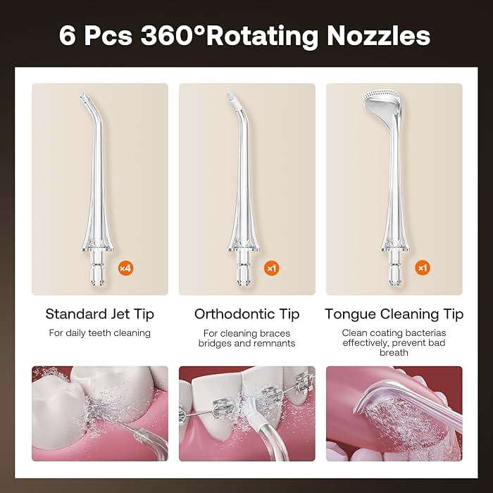 Bitvae Water Dental Flosser Teeth Pick, Cordless Flosser for Travel with 6 Jet Tips, 3 Modes 5 intensities, IPX7 Waterproof Portable & Rechargeable Oral Irrigator Cleaner, White - Image 7