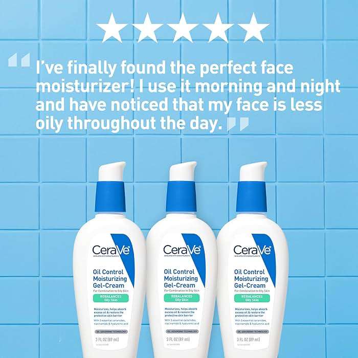 CeraVe Oil Control Moisturizing Gel-Cream, Face Moisturizer for Oily Skin, Niacinamide, Hyaluronic Acid & Oil Absorbing Technology To Rebalance Oily Skin, Non-Comedogenic, Fragrance Free & Oil-Free - Image 6