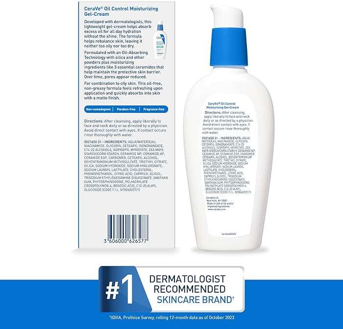CeraVe Oil Control Moisturizing Gel-Cream, Face Moisturizer for Oily Skin, Niacinamide, Hyaluronic Acid & Oil Absorbing Technology To Rebalance Oily Skin, Non-Comedogenic, Fragrance Free & Oil-Free - Image 9