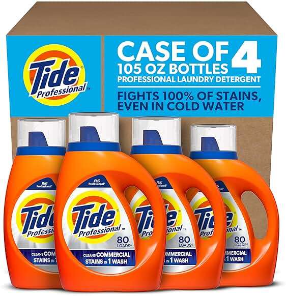 Tide PRO Laundry Detergent Liquid Bulk, Removes Hotel, Restaurant, and Healthcare Stains in One Wash, Commercial Use, 80 loads, 105 fl oz (Case of 4) - Image 1
