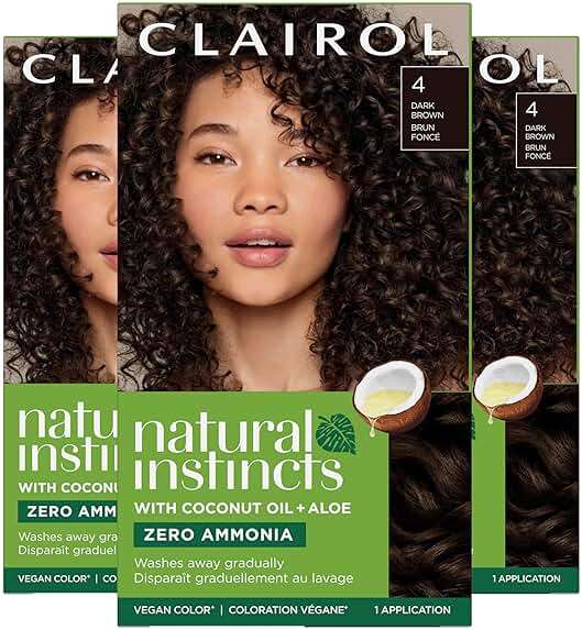 Clairol Natural Instincts Demi-Permanent Hair Dye, 4 Dark Brown Hair Color, Pack of 3 & Nice'n Easy Permanent Hair Dye, 4 Dark Brown Hair Color, Pack of 3 - Image 2