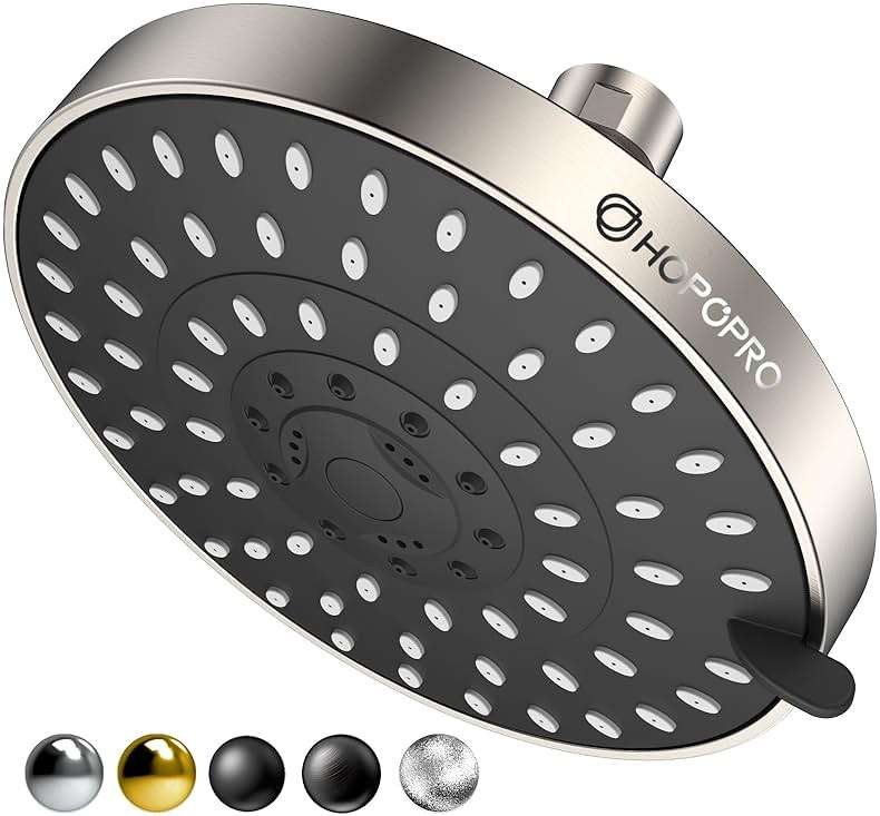 HOPOPRO 5-Mode High Pressure Shower Head - The Washington Post, NBC News, Today TV Show Recommended - High Flow Fixed Showerheads (6 Inch Brushed Nickel) - Image 1