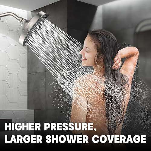 HOPOPRO 5-Mode High Pressure Shower Head - The Washington Post, NBC News, Today TV Show Recommended - High Flow Fixed Showerheads (6 Inch Brushed Nickel) - Image 4