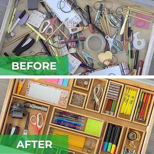 Grow Forward Bamboo Drawer Organizer Boxes - Set of 21 Wooden Drawer Organizers for Kitchen, Bathroom, Office, Desk, Vanity, Makeup - Non-Slip Junk Drawer Organizer Trays for Storage and Organization - Image 5