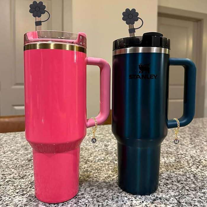 Stanley Cup Accessories, 1pc Flower Stanley Straw Cover Silicone Straw Topper for Stanley 30&40 oz Tumbler with Handle and 1pc Initial Letter Charm for Stanley Cup (Letter K) - Image 6