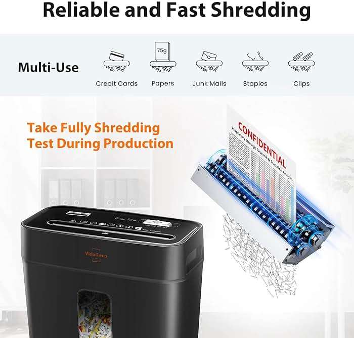VidaTeco 6-Sheet Cross Cut Paper Shredder for Home Office, 3.04-Gallon Bin | P-4 Security Anti-Jam & Overheat Protection, Compact Heavy Duty Shreds Credit Card, CD, Staple & Clip - ETL - Image 6