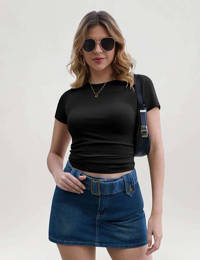 CE' CERDR 3/5 Pack Womens T Shirts Crew Neck Short Sleeve Shirts for Women Casual Basic Tees Fitted Stretchy Layering Tops - Image 2
