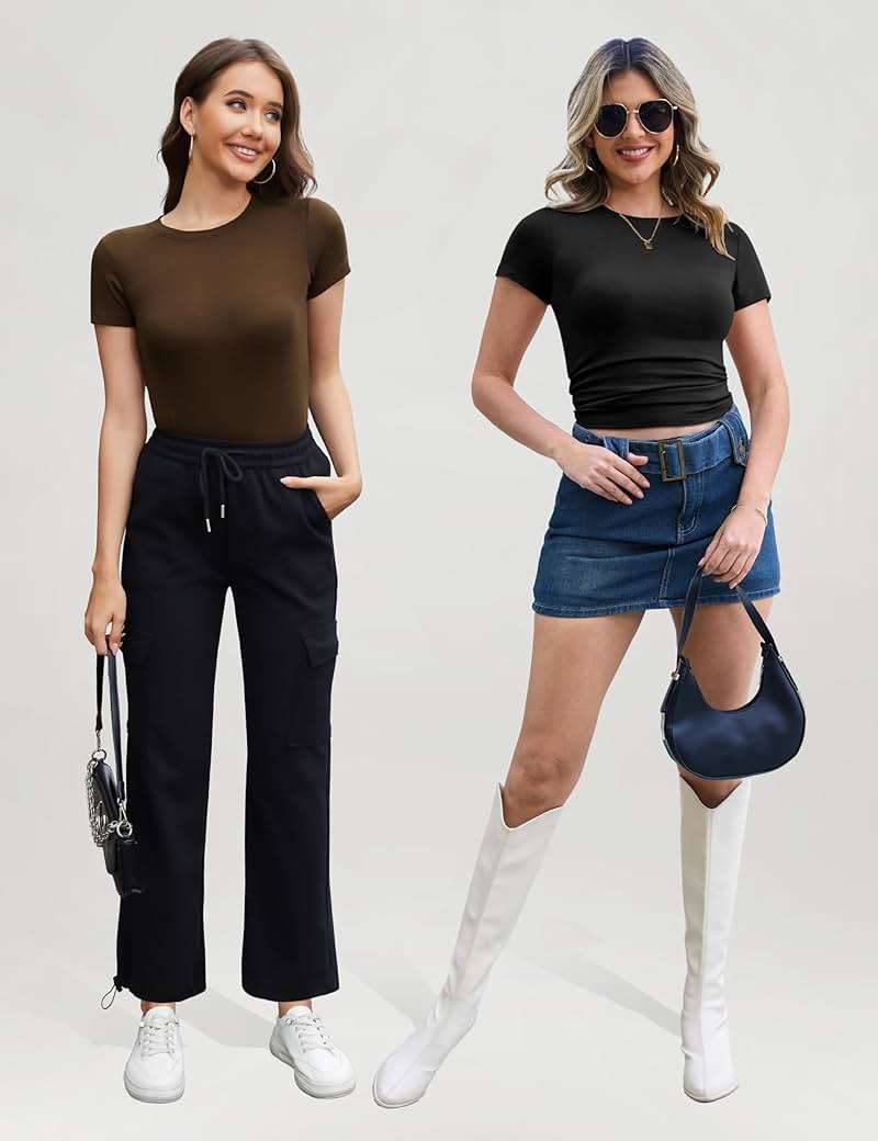 CE' CERDR 3/5 Pack Womens T Shirts Crew Neck Short Sleeve Shirts for Women Casual Basic Tees Fitted Stretchy Layering Tops - Image 3
