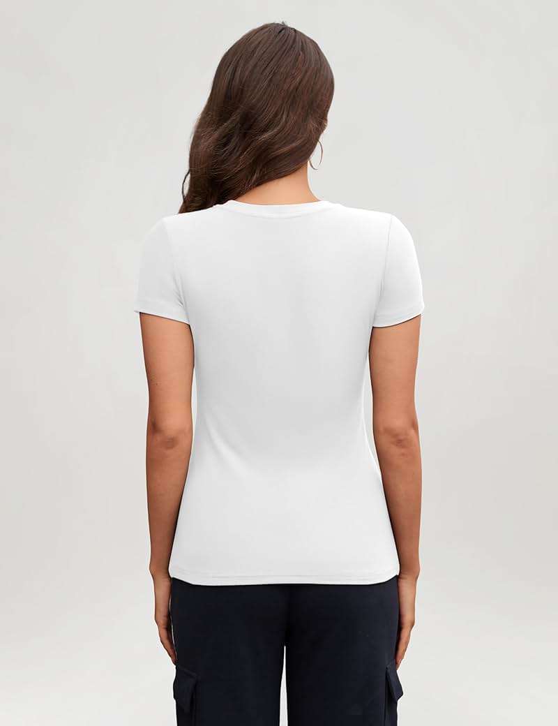 CE' CERDR 3/5 Pack Womens T Shirts Crew Neck Short Sleeve Shirts for Women Casual Basic Tees Fitted Stretchy Layering Tops - Image 5