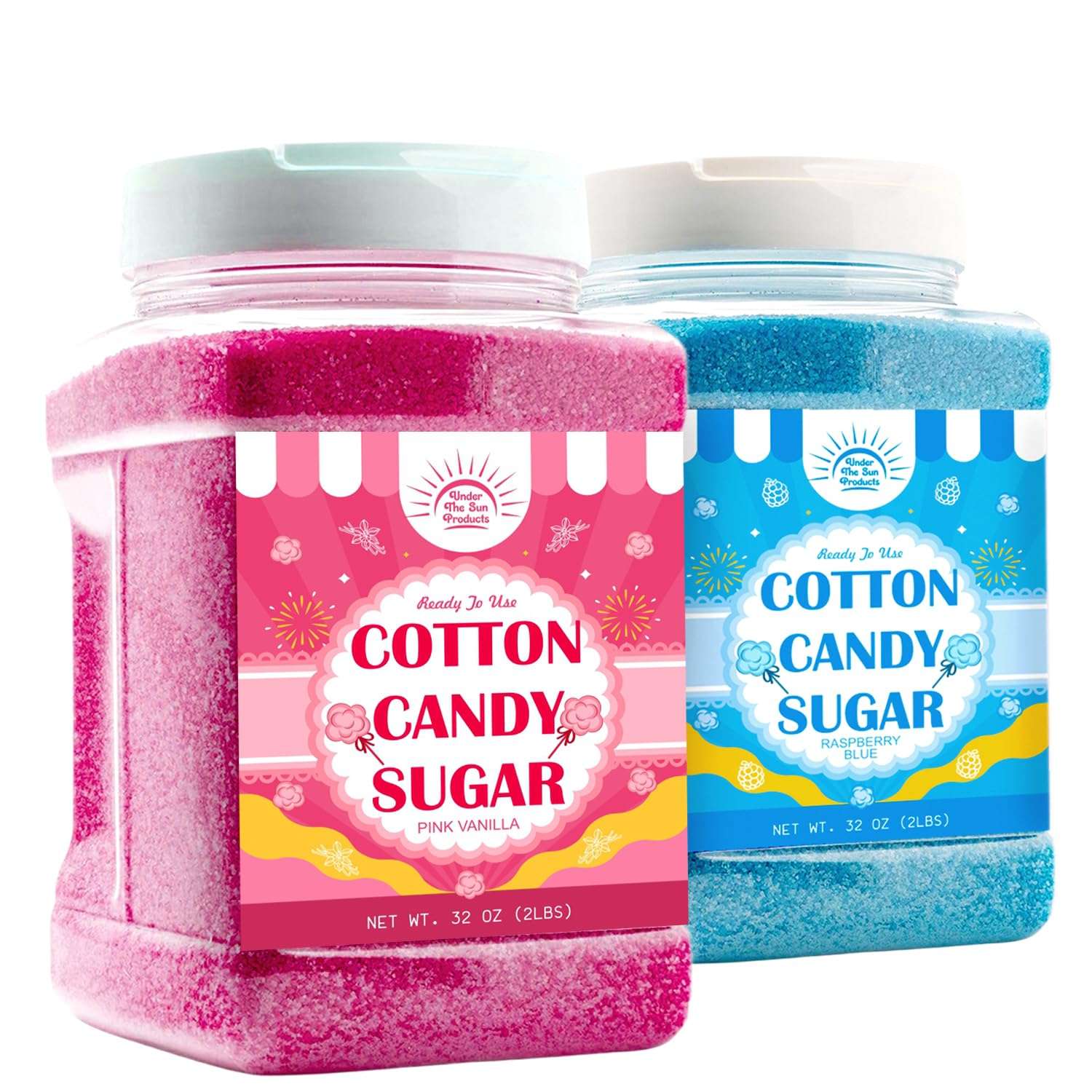 Cotton Candy Floss Sugar – Pink Vanilla & Blue Raspberry (2 Pack, 2 lb Each) | Premium Spun Sugar for Cotton Candy Machines | Perfect for Parties, Events & Home Use (2 Pack – 2 lb Jars) - Image 1