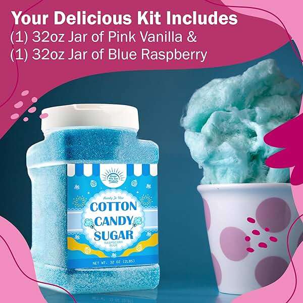 Cotton Candy Floss Sugar – Pink Vanilla & Blue Raspberry (2 Pack, 2 lb Each) | Premium Spun Sugar for Cotton Candy Machines | Perfect for Parties, Events & Home Use (2 Pack – 2 lb Jars) - Image 2