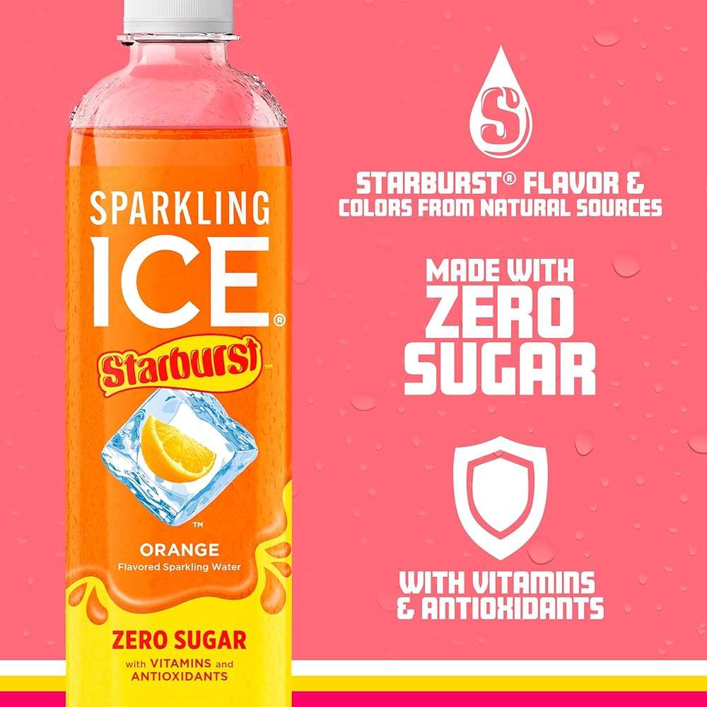 Sparkling Ice STARBURST Orange, Zero Sugar Flavored Sparkling Water, with Vitamins and Antioxidants, Low Calorie Beverage, 17 fl oz Bottles (Pack of 12). - Image 4