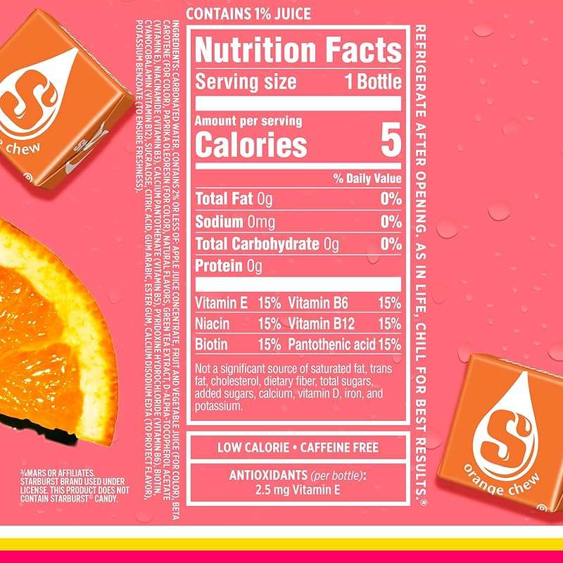 Sparkling Ice STARBURST Orange, Zero Sugar Flavored Sparkling Water, with Vitamins and Antioxidants, Low Calorie Beverage, 17 fl oz Bottles (Pack of 12). - Image 7