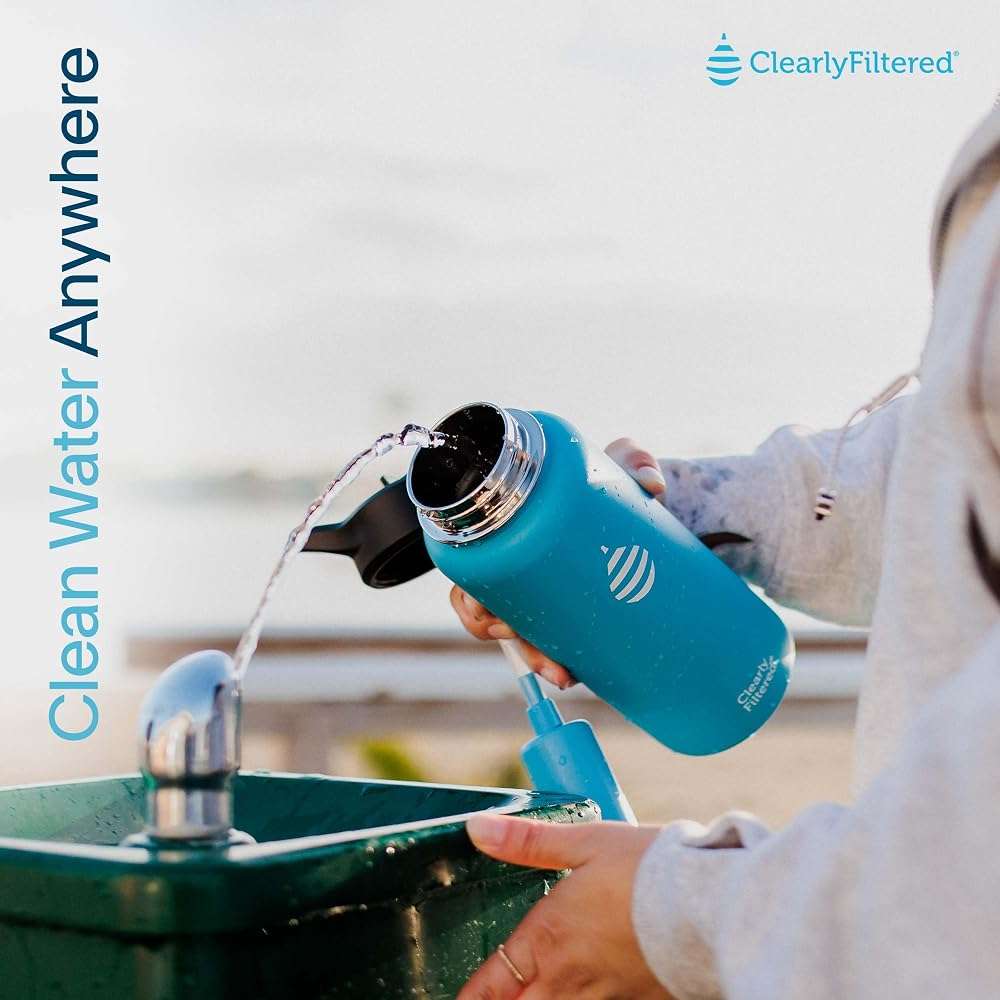Clearly Filtered 32oz Water Bottle/Targets 220+ Contaminants/Double-Wall Insulated Stainless Steel Filtered Water Bottle BPA/BPS-Free Phthalate-Free Filters Fluoride Lead Chlorine (Teal Blue) - Image 3