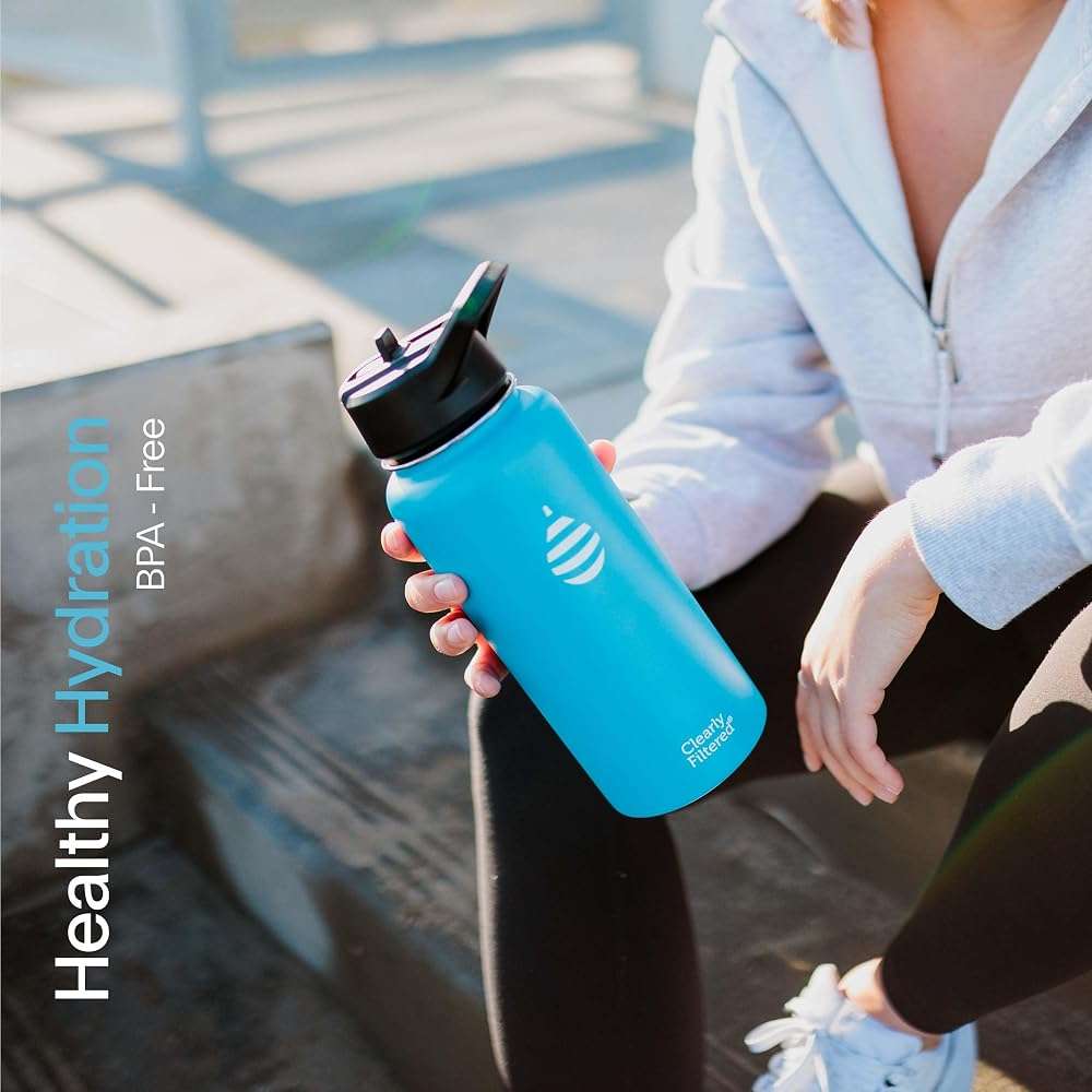 Clearly Filtered 32oz Water Bottle/Targets 220+ Contaminants/Double-Wall Insulated Stainless Steel Filtered Water Bottle BPA/BPS-Free Phthalate-Free Filters Fluoride Lead Chlorine (Teal Blue) - Image 6