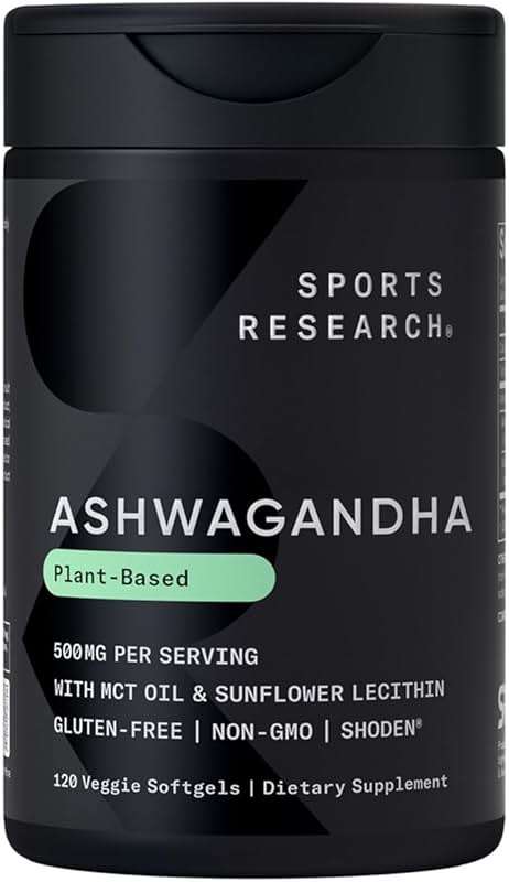 Sports Research® Ashwagandha Softgels with Coconut MCT Oil - Natural Ayurvedic Adaptogen Made with Shoden® Ashwa for Relaxation, Calm & Sleep Support - Gluten Free & Vegan Friendly - 120 Count - Image 1