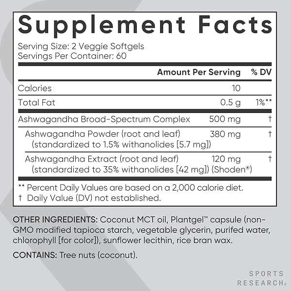Sports Research® Ashwagandha Softgels with Coconut MCT Oil - Natural Ayurvedic Adaptogen Made with Shoden® Ashwa for Relaxation, Calm & Sleep Support - Gluten Free & Vegan Friendly - 120 Count - Image 5
